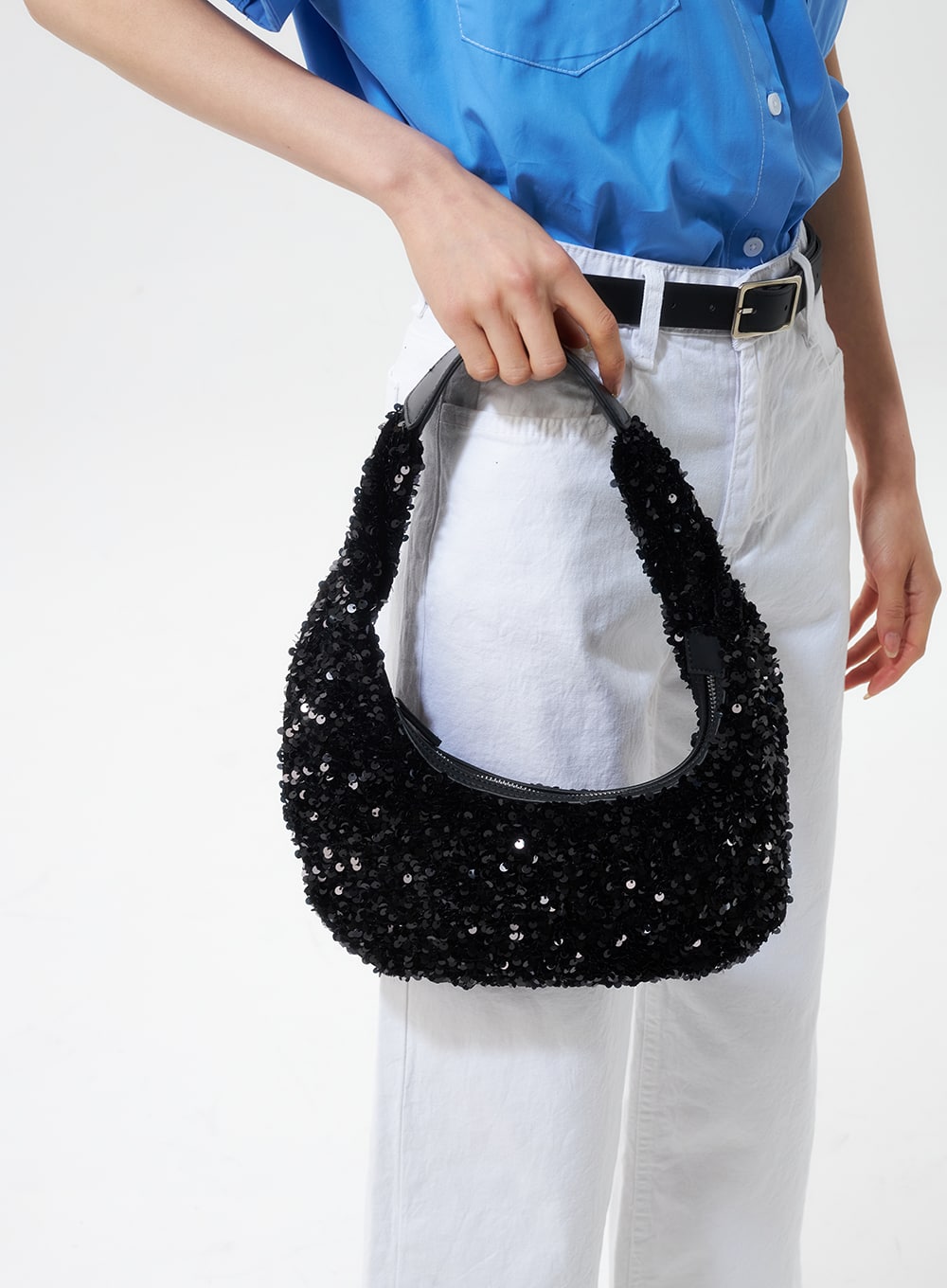 Vintage 1990 Black Sequin Crochet Knit Handbag Disco Hobo Shoulder Bag |  eBay
